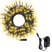 tanie Podłączane do prądu-20m 200 diod LED, 12V niskonapięciowe zewnętrzne wodoodporne oświetlenie ogrodowe z adapterem - ciepłe białe, białe, niebieskie oświetlenie dekoracyjne na Boże Narodzenie