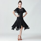 abordables Tenues de danse latine-Danse latine Jupes Volants en cascade Ruché Combinaison Femme Utilisation Entraînement Manche Courte Taille moyenne Polyester