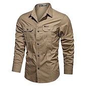 economico Camicie da lavoro da uomo-Per uomo Camicia Camicie da lavoro Camicia da lavoro Camicia con Bottoni Camicia cargo Nero Verde militare Cachi Beige Manica Lunga Semplice Tinta unita Colletto Quotidiano Abbigliamento 100% Cotone