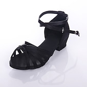 Недорогие Детская обувь для танцев-Жен. Обувь для латины Танцевальная обувь Выступление В помещении Сатин / атлас Классический На каблуках Толстая каблук Серебряный Черный Золотой