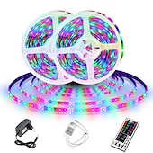 cheap USB Strip Lights-LED Strip Lights (2x5M)10M 32.8ft 2835 RGB 600LEDs 8mm Strips Lighting Flexible Color Changing with 44 Key IR Remote Ideal for Home Kitchen Christmas TV Back Lights DC 12V
