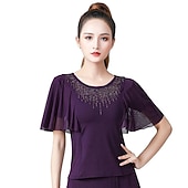 cheap Practice Wear-Ballroom Dance Top Split Joint Crystals / Rhinestones Women&#039;s Training Performance High Polyester