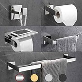 billiga Set med badrumstillbehör-badrumstillbehör handduksstång/krokkrok/badhandduksställ och toalettpappershållare ny design multifunktions väggmonterad badrum i rostfritt stål