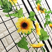 baratos Flor artificial-led 2.4m girassol artificial guirlanda seda flores falsas folhas de hera plantas decoração de casa grinalda de flores 240cm/98“, flores falsas para arco de casamento decoração de festa em casa
