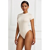 billiga Bodysuits-Dam Vanligt Kroppsdräkt Grundläggande Ensfärgat Kortärmad Rund hals Knappar Dagligen Utekväll Smal Svart Vit Rodnande Rosa Sommar