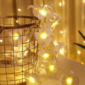 billige Batteridrevet-3m 20 led frangipani blomsterslyngelys, eventyrlys krans for julehjem, bryllup og festdekor, utendørs kransbelysning