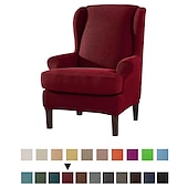abordables Cubierta de sillón y silla sin brazo-Funda de sillón con respaldo alto, funda de sillón elástica, funda de sofá con funda de cojín en T, color liso, burdeos, rojo, suave y duradera