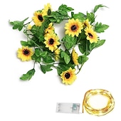 baratos Flor artificial-led 2.4m girassol artificial guirlanda seda flores falsas folhas de hera plantas decoração de casa grinalda de flores 240cm/98“, flores falsas para arco de casamento decoração de festa em casa
