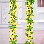 baratos Flor artificial-led 2.4m girassol artificial guirlanda seda flores falsas folhas de hera plantas decoração de casa grinalda de flores 240cm/98“, flores falsas para arco de casamento decoração de festa em casa