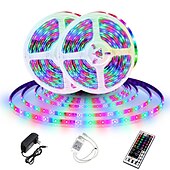 cheap USB Strip Lights-LED Strip Lights (2x5M)10M 32.8ft 2835 RGB 600LEDs 8mm Strips Lighting Flexible Color Changing with 44 Key IR Remote Ideal for Home Kitchen Christmas TV Back Lights DC 12V