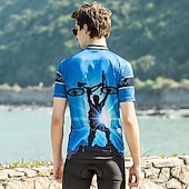 お買い得  メンズジャージ-男性用 サイクリングジャージー パターン柄 おかしい 半袖 バイク ジャージー トップス 3つのリアポケット付き マウンテンサイクリング ロードバイク 速乾性 反射性ストリップ 後ポケット モイスチャーコントロール スポーツ イエロー レッド ブルー 衣類
