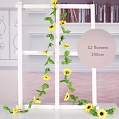 baratos Flor artificial-led 2.4m girassol artificial guirlanda seda flores falsas folhas de hera plantas decoração de casa grinalda de flores 240cm/98“, flores falsas para arco de casamento decoração de festa em casa