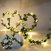 cheap Battery String Lights-Elegant Wedding Reception Party 5M 50LEDs Green Leaves Garland LED String Lights 2pcs 1pc Battery Operated Fairy Lights for Wedding Christmas Banquet Garden Holiday Indoor Decoration