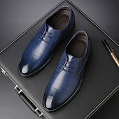 cheap Formal-Men&#039;s Navy Blue Faux Leather Oxford Shoes – Stylish Lace-Up Design for Business and Formal Wear