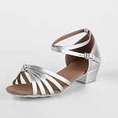 Недорогие Детская обувь для танцев-Жен. Обувь для латины Танцевальная обувь Выступление В помещении Сатин / атлас Классический На каблуках Толстая каблук Серебряный Черный Золотой