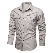 economico Camicie da lavoro da uomo-Per uomo Camicia Camicie da lavoro Camicia da lavoro Camicia con Bottoni Camicia cargo Nero Verde militare Cachi Beige Manica Lunga Semplice Tinta unita Colletto Quotidiano Abbigliamento 100% Cotone