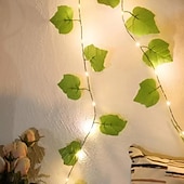 economico Striscie luci a batteria-elegante festa di ricevimento di nozze 4 pezzi 2m ghirlanda di edera artificiale piante finte led fata stringa luce foglia appesa per casa festa di nozze decorazione giardino pensile cortile (senza