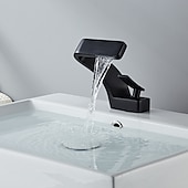 cheap Classical-Bathroom Sink Faucet Single Handle One Hole Waterfall Mixer Basin Taps Brass, 7-shaped Bend Vessel Tap Chrome Brushed Nickel Black Gold