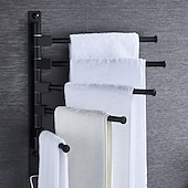 abordables Barres repose-serviettes-Porte-serviettes Mural, Porte-Serviettes en Acier Inoxydable Pivotant 2 à 5 bras, Rotatif à 180°, Porte-Serviettes Mural, pour Cuisine, Toilettes, Vestiaire et Salle de Bain, Noir