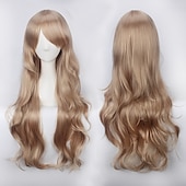 abordables Pelucas de fiesta-Peluca de cosplay, peluca rizada con ondas corporales y flequillo, cabello sintético morado largo para mujer, peluca de cosplay creativa para fiesta, peluca rubia roja larga y negra, peluca de