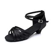 halpa Lattarikengät-naisten siniset satiiniset latinalaiset tanssikengät – avokärkiset matalakorkoiset tanssisandaalit nilkkahihnalla harjoitteluun ja esiintymiseen