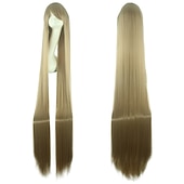 baratos Perucas de festa-Peruca de Cosplay Peruca Sintética Reta Natural com Franja Peruca Longa Preta  Loiro A1 A2 A3 A4 A5 Cabelo Sintético de 60 polegadas Peruca Criativa de Anime Feminina Laranja Preta  Loiro Perucas de