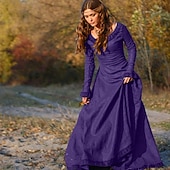 abordables Robe-Rétro Vintage Médiéval Robe vintage Longue longueur Robe Robe Tunique Normal Viking Ranger Elfe Déguisement Femmes Celtique Viking Halloween Carnaval Performance Soirée LARP Adulte Robe