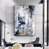 cheap Abstract Paintings-Handmade Oil Painting Canvas Wall Art Decoration Abstract Golden and Blue and White Landscape for Home Decor Rolled Frameless Unstretched Painting