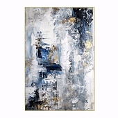 cheap Abstract Paintings-Handmade Oil Painting Canvas Wall Art Decoration Abstract Golden and Blue and White Landscape for Home Decor Rolled Frameless Unstretched Painting