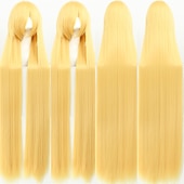 cheap Party Wigs-Cosplay  Wig Cosplay Wig Natural Straight With Bangs Wig Black / Blonde Long A1 A2 A4 A7 A8 Synthetic Hair 58 inch Women&#039;s Cosplay Creative Party White Black / Blonde Carnival Wigs