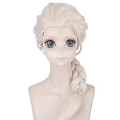 billiga Filmkaraktär peruker-cosplay peruk cosplay peruk elsa frozen ii flätad med hästsvans peruk långt ljust gyllene syntetiskt hår 30 tum kvinnors anime cosplay party blond karneval peruk