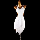 ieftine Ținute Dans Latin-dans salsa rochie de dans latin perle ciucuri cu franjuri cristale / strasuri antrenament femei performanță fără mâneci spandex înalt