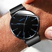 economico Orologi al quarzo-Orologio al quarzo di Ginevra per uomini orologio minimalista ultra sottile in acciaio inossidabile orologio elegante da uomo orologio al quarzo business casual