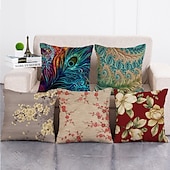 billiga blom- och växtstil-1 uppsättning 5 st kuddöverdrag modern olja paitng stil blad dekorativa kuddkudde för rumsdekor utomhus / inomhus kudde för soffa soffa stol