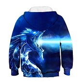 cheap Boy's 3D Animals-Kids Clothes Boys' Hoodie  Pullover Sweatshirt Long Sleeve Animal Blue Black Orange Children Tops Active Basic Boy Fashion
