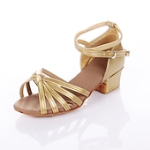 Недорогие Детская обувь для танцев-Жен. Обувь для латины Танцевальная обувь Выступление В помещении Сатин / атлас Классический На каблуках Толстая каблук Серебряный Черный Золотой