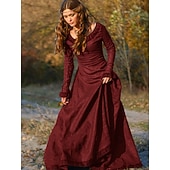 abordables Robe-Rétro Vintage Médiéval Robe vintage Longue longueur Robe Robe Tunique Normal Viking Ranger Elfe Déguisement Femmes Celtique Viking Halloween Carnaval Performance Soirée LARP Adulte Robe