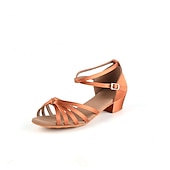 Недорогие Детская обувь для танцев-Жен. Обувь для латины Танцевальная обувь Выступление В помещении Сатин / атлас Классический На каблуках Толстая каблук Серебряный Черный Золотой