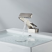cheap Classical-Bathroom Sink Faucet Single Handle One Hole Waterfall Mixer Basin Taps Brass, 7-shaped Bend Vessel Tap Chrome Brushed Nickel Black Gold