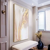 billiga Abstrakta målningar-oljemålning 100 % handgjord handmålad väggkonst på duk gyllene rosa marmor vertikal abstrakt landskap samtida modern heminredning dekor rullad duk utan ram osträckt