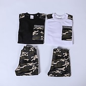billiga Kläder för pojkar-Pojkar 3D Färgblock Mönster Kamuflasje Sweatshirt &amp; Sweatpants Set Byxset Klädesset Långärmad Grundläggande Ledigt Småbarn 3-12 år Skola Utomhussport Smal