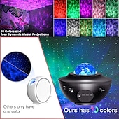abordables Proyector de la lámpara  y proyector láser-Proyector de galaxia led, luz nocturna, ola oceánica, proyección de estrellas con altavoz de música bluetooth, control remoto, 10 colores, 21 modos de iluminación, niveles de brillo ajustables para