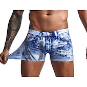 abordables maillot de bain boxer homme-Homme Short de bain Short de bain boxeur Denim Bloc de couleur Séchage rapide Respirable Vacances Plage Natation Motifs 3D Décontractées gris bleu Bleu Taille basse Elastique