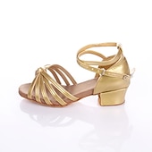 Недорогие Детская обувь для танцев-Жен. Обувь для латины Танцевальная обувь Выступление В помещении Сатин / атлас Классический На каблуках Толстая каблук Серебряный Черный Золотой