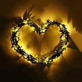 cheap Battery String Lights-Elegant Wedding Reception Party 5M 50LEDs Green Leaves Garland LED String Lights 2pcs 1pc Battery Operated Fairy Lights for Wedding Christmas Banquet Garden Holiday Indoor Decoration