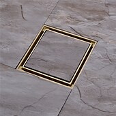 cheap Drains-4 inch Shower Floor Drain Square, Removable Brass Flange Reversible 2-in-1 Cover Tile Insert Grate, Hair Catcher Strainer Black Chrome Golden