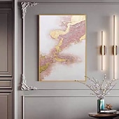 billiga Abstrakta målningar-oljemålning 100 % handgjord handmålad väggkonst på duk gyllene rosa marmor vertikal abstrakt landskap samtida modern heminredning dekor rullad duk utan ram osträckt