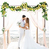 baratos Flor artificial-led 2.4m girassol artificial guirlanda seda flores falsas folhas de hera plantas decoração de casa grinalda de flores 240cm/98“, flores falsas para arco de casamento decoração de festa em casa