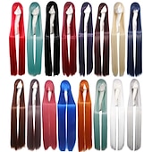baratos Perucas de festa-Peruca de Cosplay Peruca Sintética Reta Natural com Franja Peruca Longa Preta  Loiro A1 A2 A3 A4 A5 Cabelo Sintético de 60 polegadas Peruca Criativa de Anime Feminina Laranja Preta  Loiro Perucas de