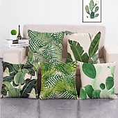 cheap Floral &amp; Plants Style-1 Set of 5 Pcs Green Leaf Botanical Series Throw Pillow Covers Modern Decorative Throw Pillow Case Cushion Case for Room Bedroom Room Sofa Chair Car Outdoor Cushion for Sofa Couch Bed Chair Green